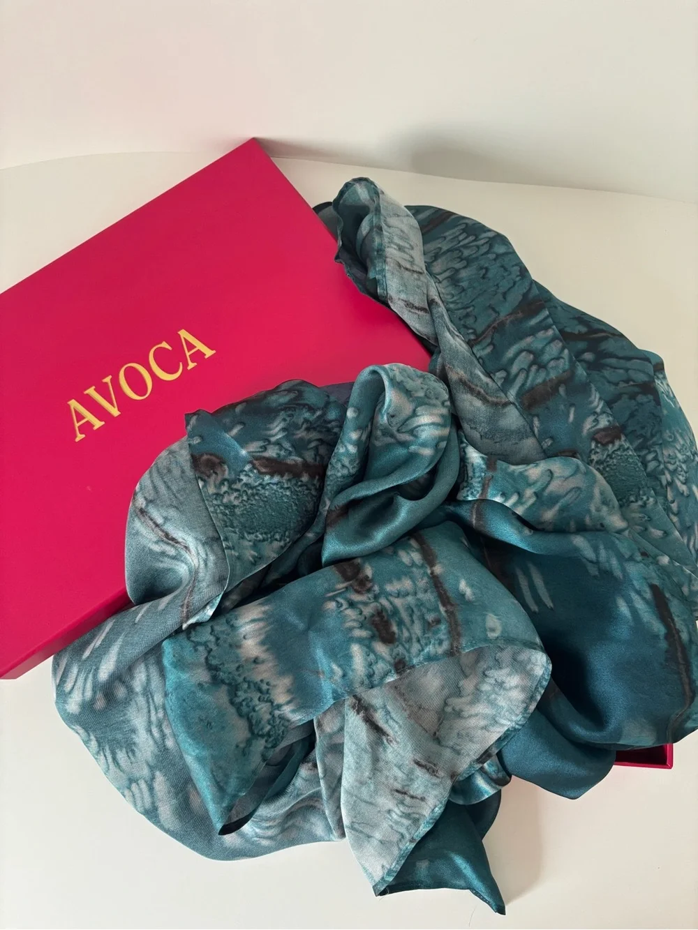 Avoсa Teal Blue Patterned Silk Scarf